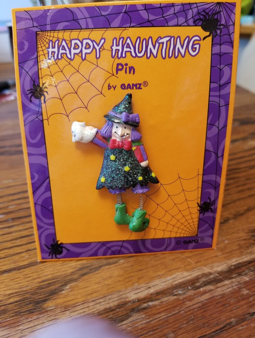 GANZ Glitter Witch Pin in Purple, Green & Black.  Get Ready for Halloween